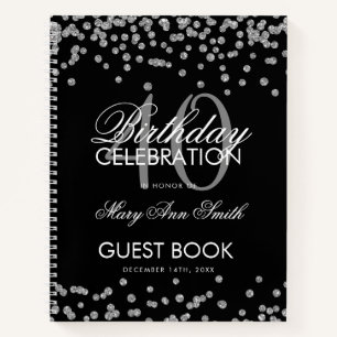 Silver Black 40th Birthday Guestbook Confetti Notebook