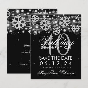 Silver Black 40th Birthday Save Date Winter Invitation