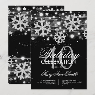 Silver Black 40th Birthday Winter Glitter Glam Invitation