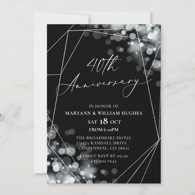 Silver & Black 40th Wedding Anniversary Invitation (Front)