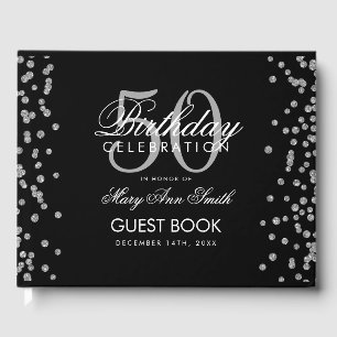Silver Black 50th Birthday Party Confetti Guest Book