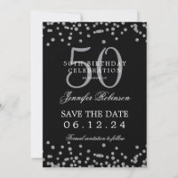 Silver Black 50th Birthday Save the Date Confetti