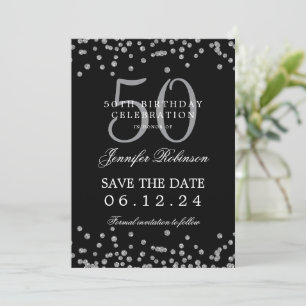 Silver Black 50th Birthday Save the Date & Details Invitation