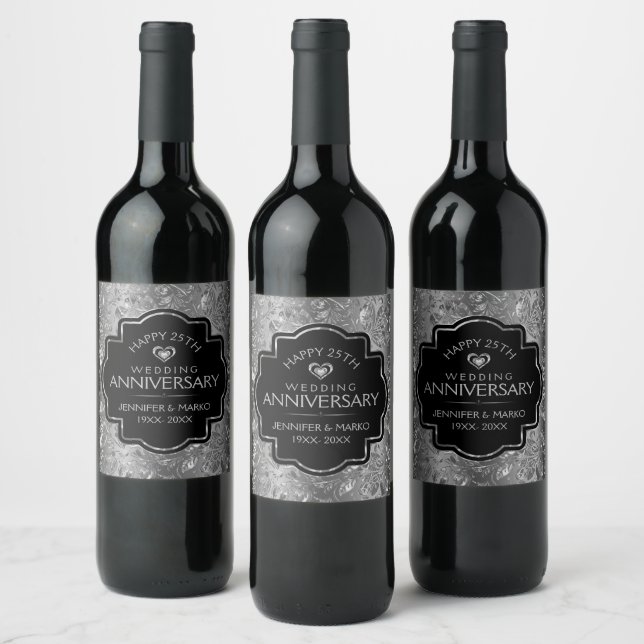 Silver & Black 50th Wedding Anniversary Wine Label (Bottles)