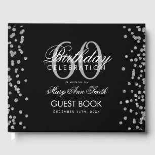 Silver Black 60th Birthday Glitter Confetti Guest Book