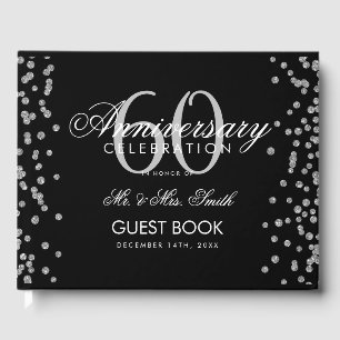 Silver Black 60th Diamond Anniversary Glitter  Guest Book