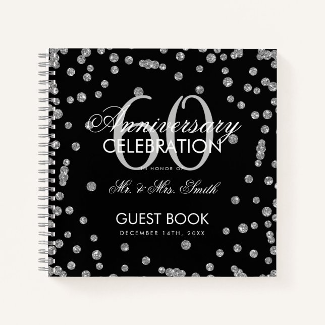 Silver Black 60th Diamond Anniversary Glitter  Notebook (Front)