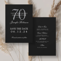 Silver Black 70th Birthday Save the Date Details
