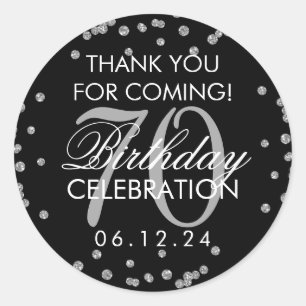 Silver Black 70th Birthday Thank You Confetti Classic Round Sticker