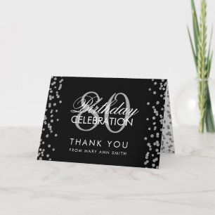 Silver Black 80th Birthday Thank you Glitter Card