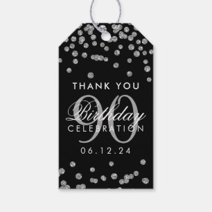 Silver Black 90 Birthday Thank You Glitter Gift Tags