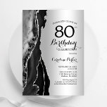 Silver Black Agate 80th Birthday Invitation<br><div class="desc">Black and silver agate 80th birthday party invitation. Elegant modern design featuring rock stone marble geode background,  faux glitter silver and typography script font. Trendy invite card perfect for a stylish women's bday celebration. Printed Zazzle invitations or instant download digital printable template.</div>