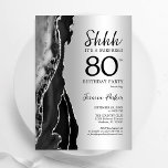 Silver Black Agate Surprise 80th Birthday Invitation<br><div class="desc">Black and silver agate surprise 80th birthday party invitation. Elegant modern design featuring rock stone agate marble geode background,  faux glitter silver and typography script font. Trendy invite card perfect for a stylish women's bday celebration. Printed Zazzle invitations or instant download digital printable template.</div>