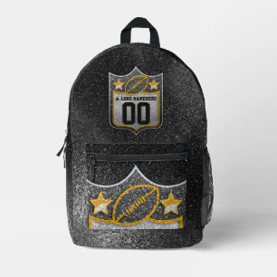 Silver Black and Gold Glitter Football Jersey Printed Backpack