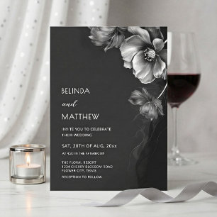 Silver Black And White Flowers Wedding Invitation