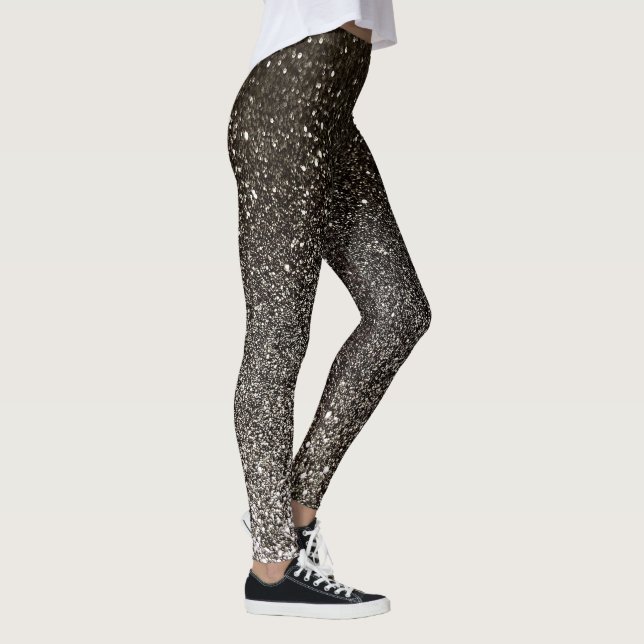 Silver Black and White Glitter Ombre Sparkles Yoga Leggings (Right)