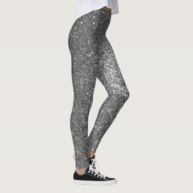 Silver Black and White Glitter Sparkles Yoga Leggings (Right)