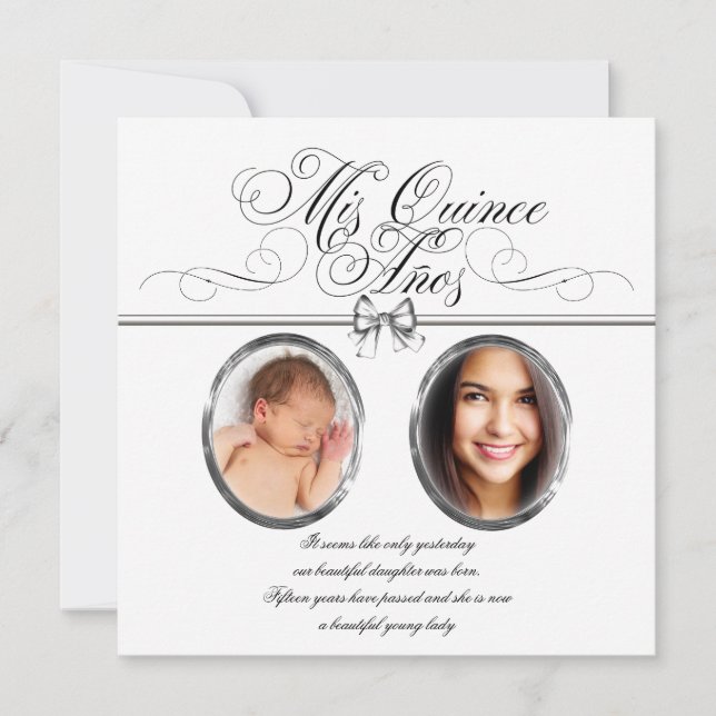 Silver Black and White Photo Quinceanera Invitation (Front)