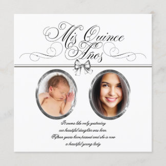 Silver Black and White Photo Quinceanera Invitation