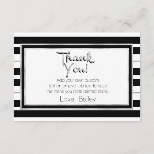 Silver, Black and White Striped Thank You Cards
