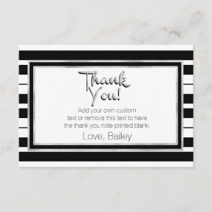 Silver, Black and White Striped Thank You Cards