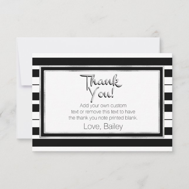 Silver, Black and White Striped Thank You Cards (Front)