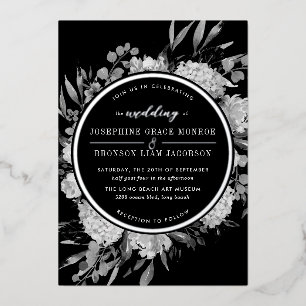 Silver Black and White Watercolor Floral Wedding