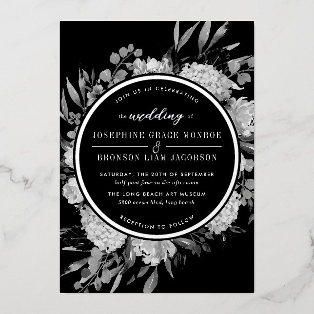 Silver Black and White Watercolor Floral Wedding (Front)