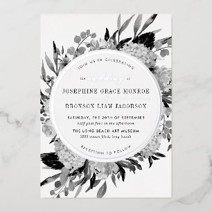 Silver Black and White Watercolor Floral Wedding