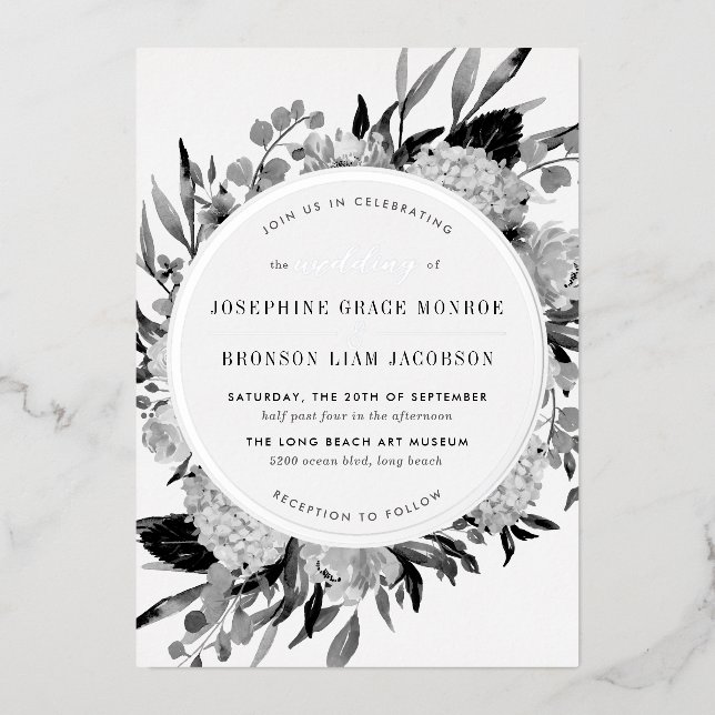 Silver Black and White Watercolor Floral Wedding (Front)