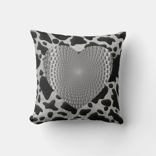 Silver & Black Animal Print Silver Prismatic Heart Cushion (Front)