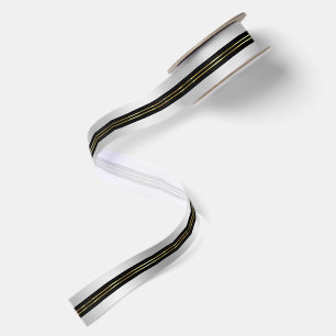 Silver Black Background Shiny Gold Stripes Accent Satin Ribbon