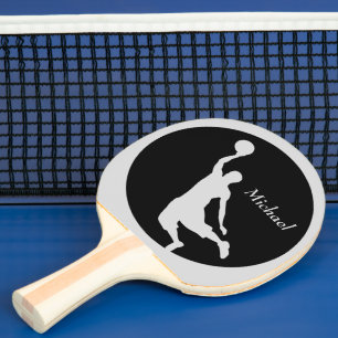 Silver Black Basketball Slam Dunk Personalised Ping Pong Paddle