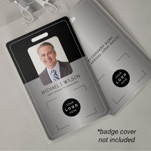Silver black business company logo employee ID Badge