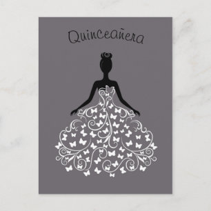 Silver Black Butterfly Gown Quinceanera Invitation
