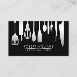 Silver Black Chef Kitchen Tools Glitter Faux Business Card