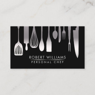 Silver Black Chef Kitchen Tools Glitter Faux Business Card