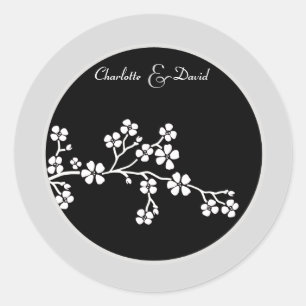 Silver Black Cherry Blossom Wedding Sticker