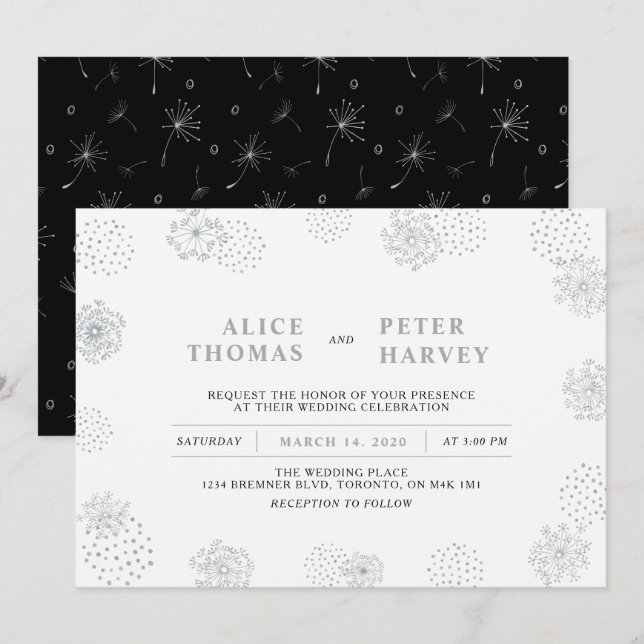 Silver & Black | Chic Modern Wedding Ceremony Invitation (Front/Back)