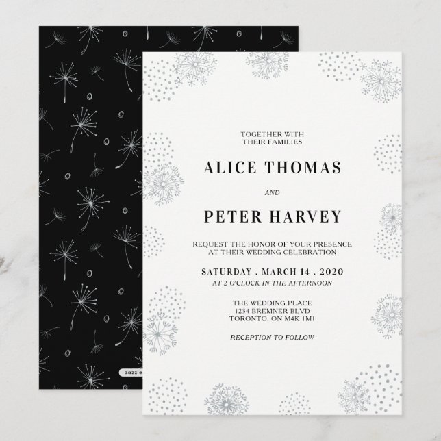 Silver & Black | Chic Modern Wedding Ceremony Invitation (Front/Back)