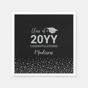 Silver & Black Confetti Class Graduation Party Nap Napkin
