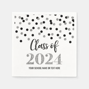 Silver Black Confetti Class of 2024  Napkins