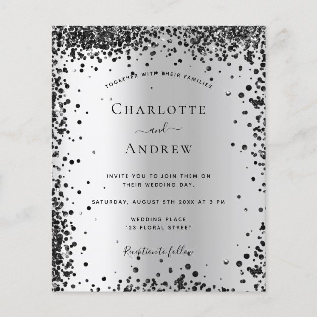 Silver black confetti wedding invitation flyer (Front)