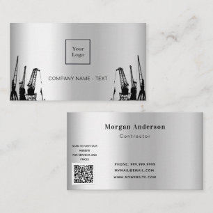 Silver black construction cranes contractor QR  Business Card