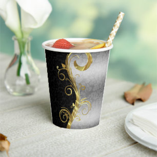 Silver & Black Damask Paper Cups