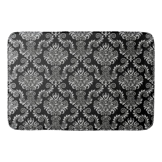 Silver & Black Damask Pattern{pick your colour} Bath Mat (Front)