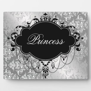 Silver Black Damask Princess Plaque
