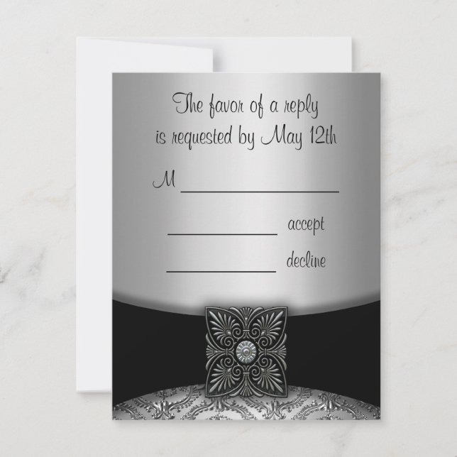 Silver & Black Damask RSVP Cards (Front)