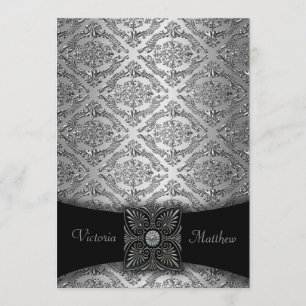 Silver & Black Damask Wedding Invitations