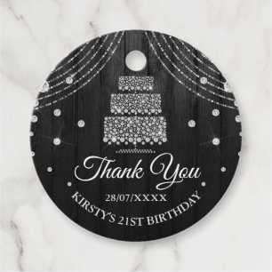 Silver Black Diamond Cake Birthday Party Favour Tags